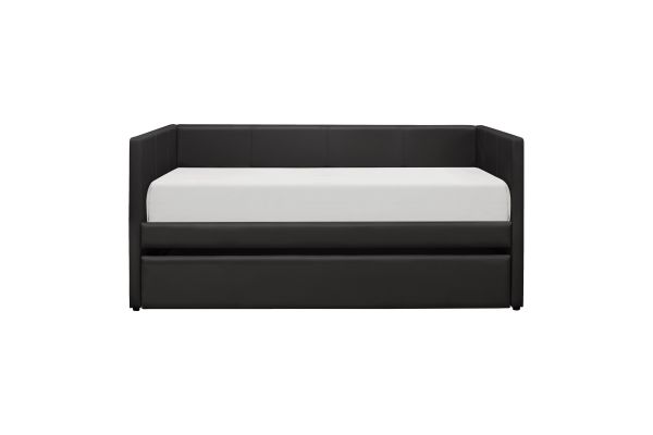 Adra Faux Leather Daybed with Trundle - Black