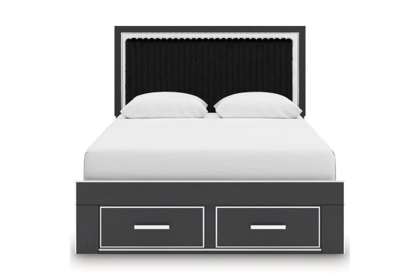 Zuraleus Queen Upholstered Panel Storage Bed - Black