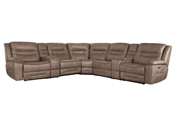 Rockford Brown Dual Power Reclining 7-Piece Console Sectional
