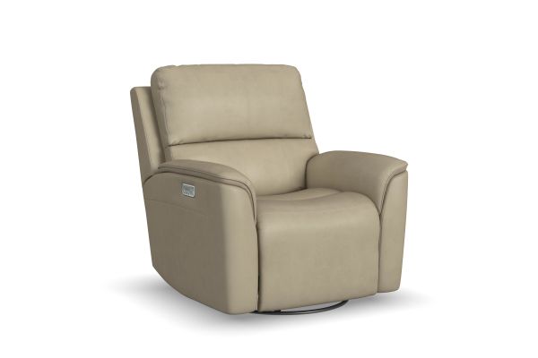 Oliver Beige Leather Triple Power Swivel Glider Recliner