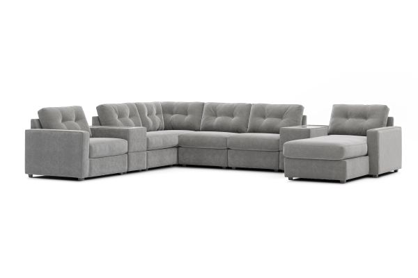 ModularOne Granite 8-Piece Power Reclining Sectional with Two E-Consoles & Right Arm Facing Chaise